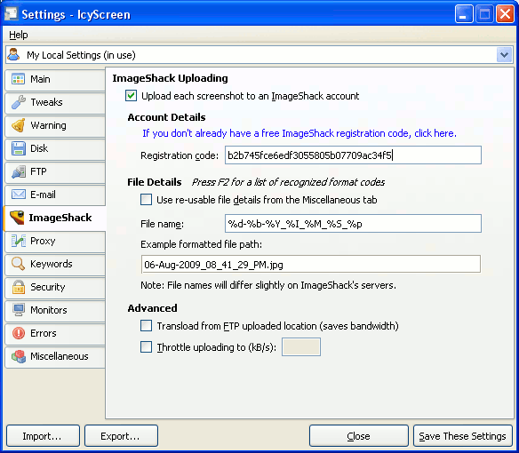 IcyScreen's ImageShack tab