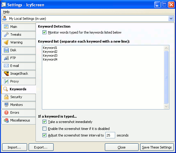 IcyScreen's Keywords tab