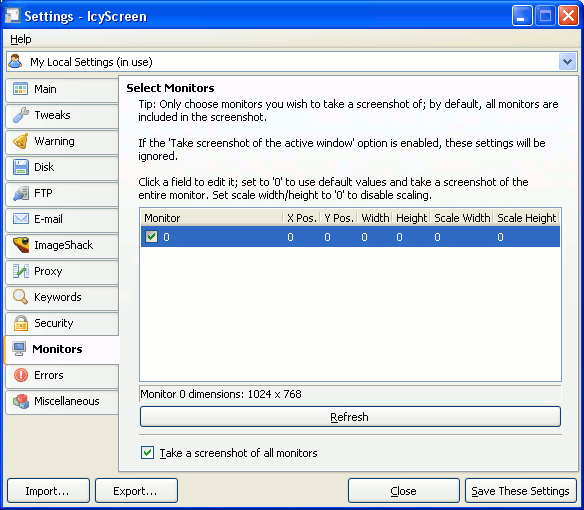 IcyScreen's Monitors tab
