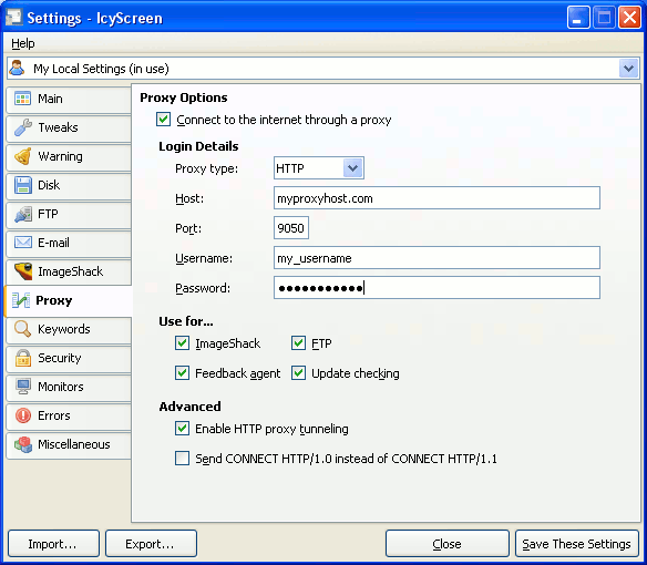 IcyScreen's Proxy tab